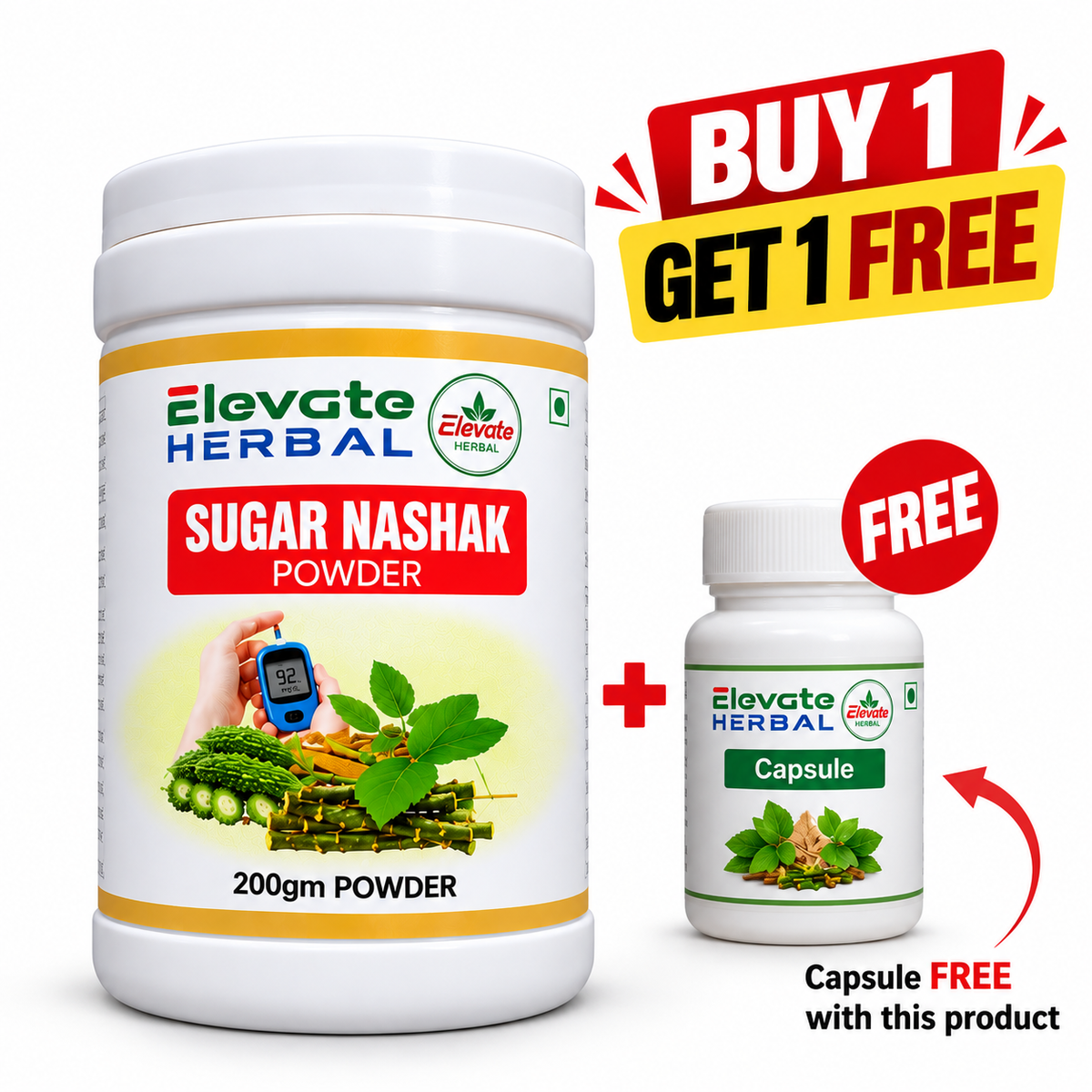 Elevgte Herbal Sugar Nashak Powder – 200gm | Buy 1 Get 1 Free + Capsule Fre